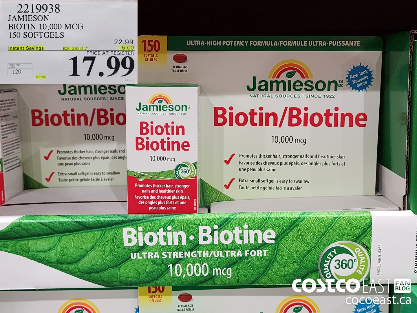 2219938 JAMIESON BIOTIN 10,000 MCG 150 SOFTGELS ($5.00 INSTANT SAVINGS EXPIRES ON 2023-12-17) $17.99