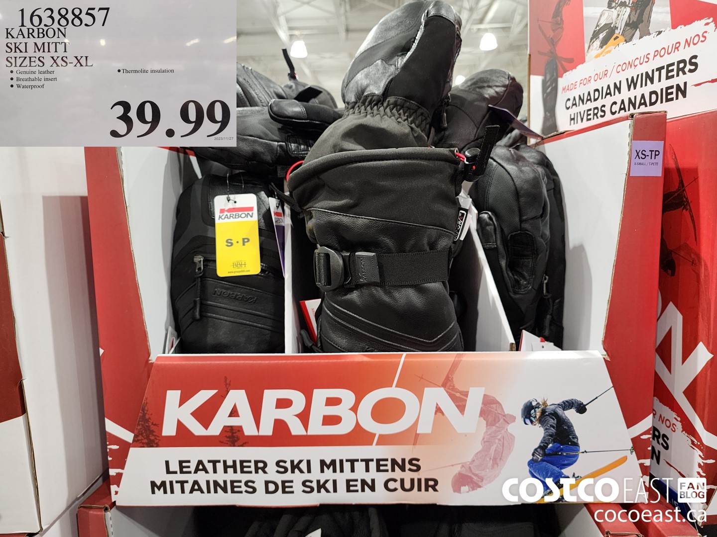 1638857 KARBON SKI MITT SIZES XS-XL $39.99