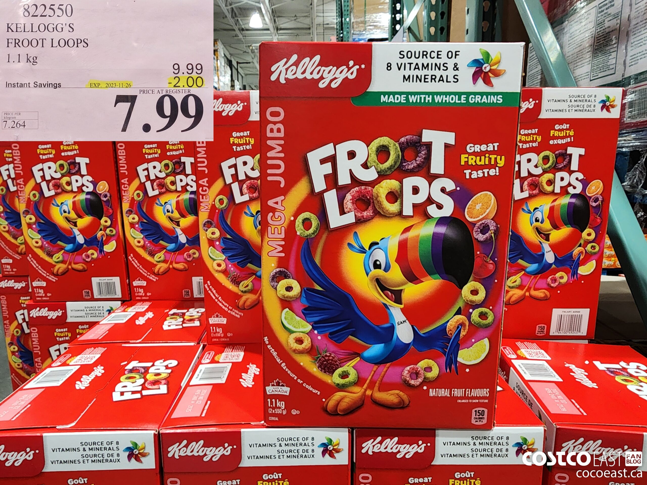822550 KELLOGG'S FROOT LOOPS 1.1 kg ($2.00 INSTANT SAVINGS EXPIRES ON 2023-11-26) $7.99