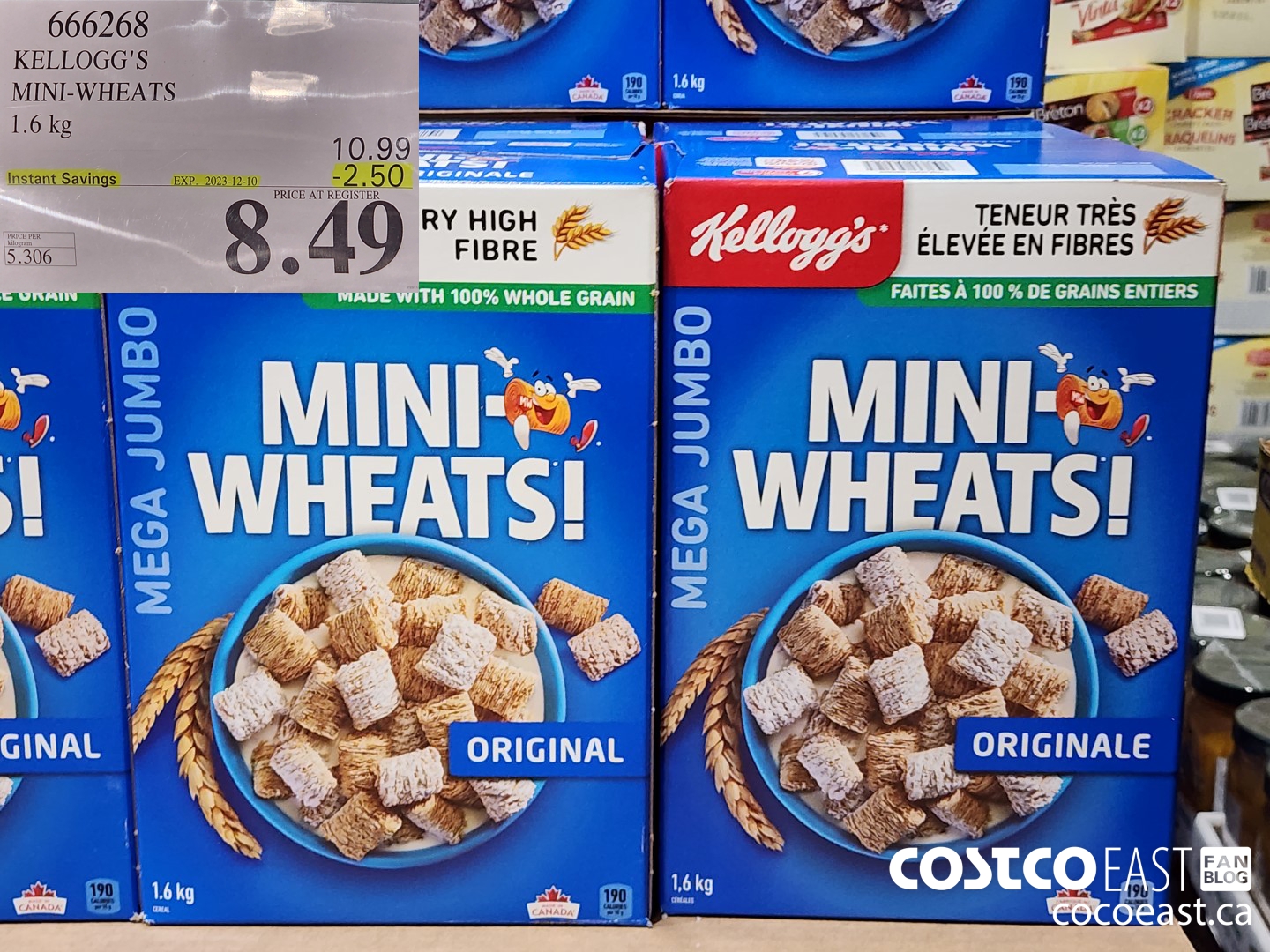 666268 KELLOGG'S MINI-WHEATS 1.6 KG ($2.50 INSTANT SAVINGS EXPIRES ON 2023-12-10) $8.49