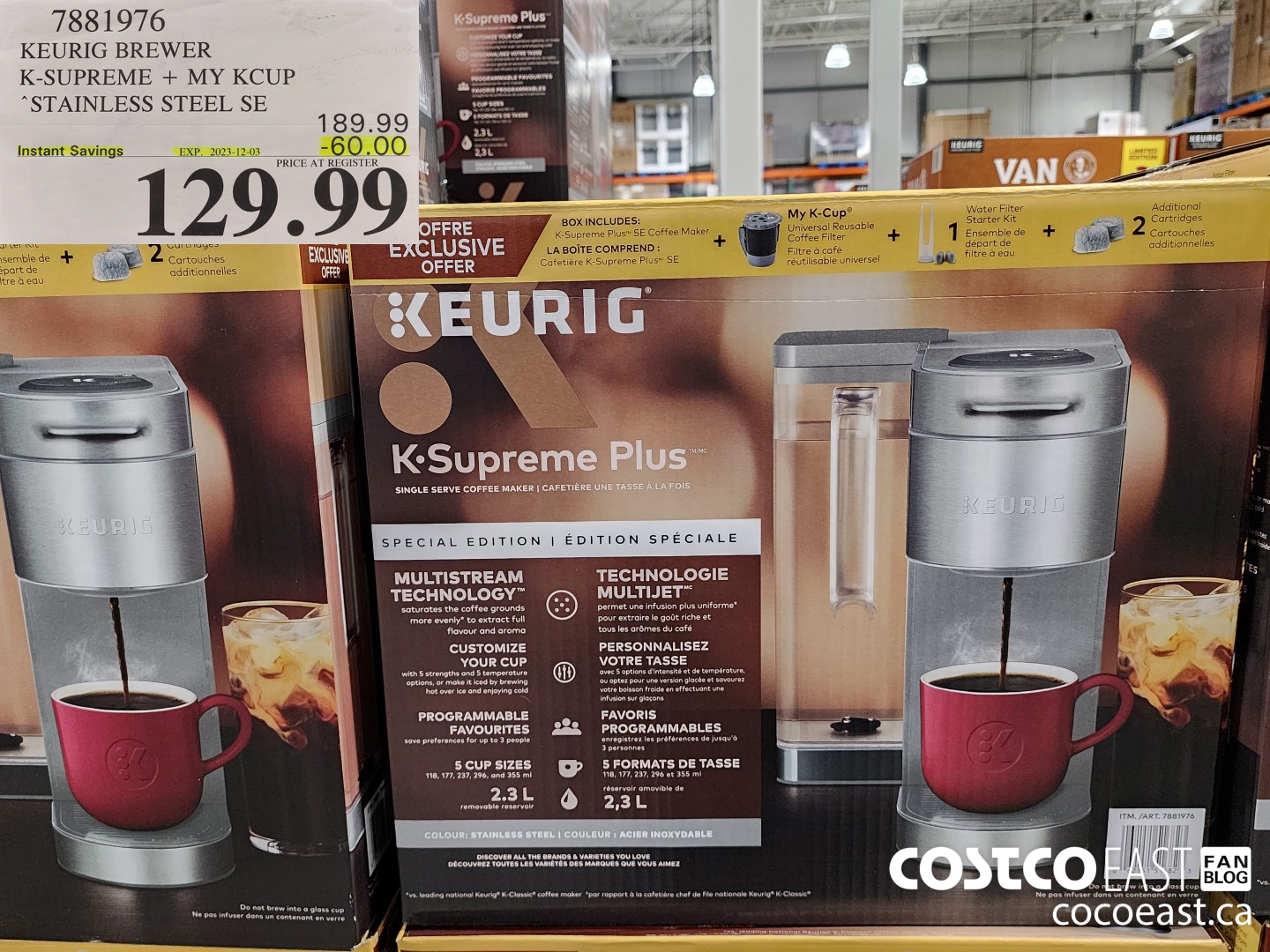 7881976 KEURIG BREWER K-SUPREME + MY KCUP STAINLESS STEEL SE ($60.00 INSTANT SAVINGS EXPIRES ON 2023-12-03) $129.99