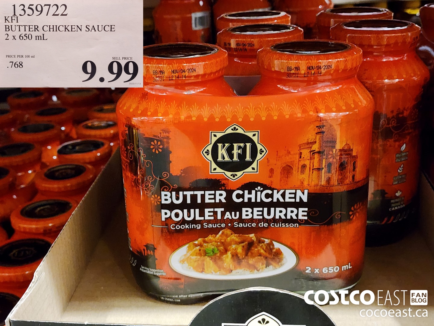 1359722 KFI BUTTER CHICKEN SAUCE 2 x 650 mL $9.99