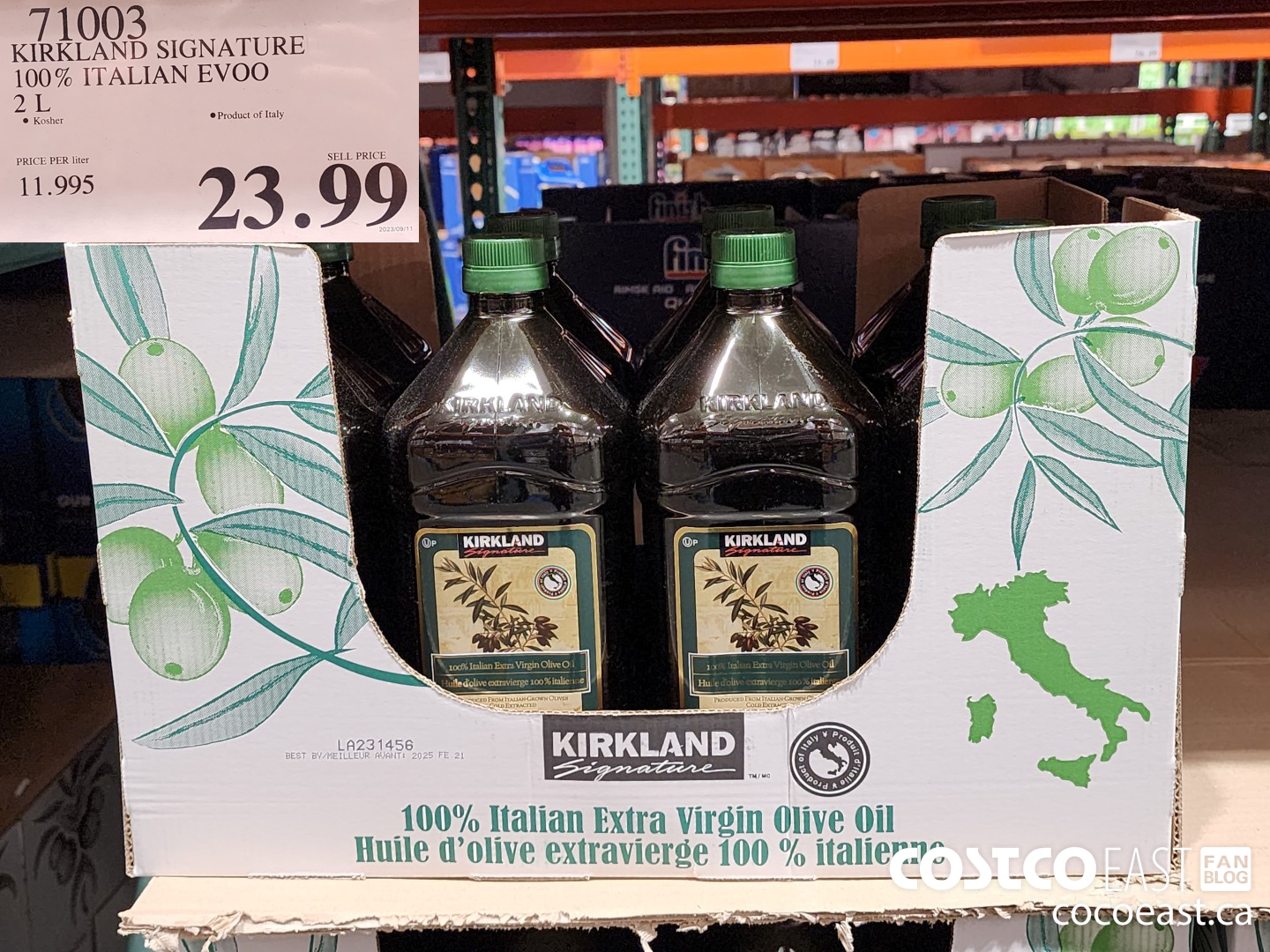 71003 KIRKLAND SIGNATURE 100% ITALIAN EVOO 2L $23.99