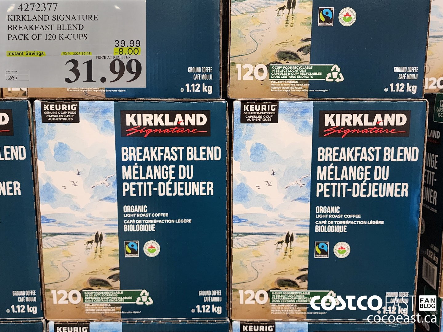 4272377 KIRKLAND SIGNATURE BREAKFAST BLEND PACK OF 120 K-CUPS ($8.00 INSTANT SAVINGS EXPIRES ON 2023-12-03) $31.99