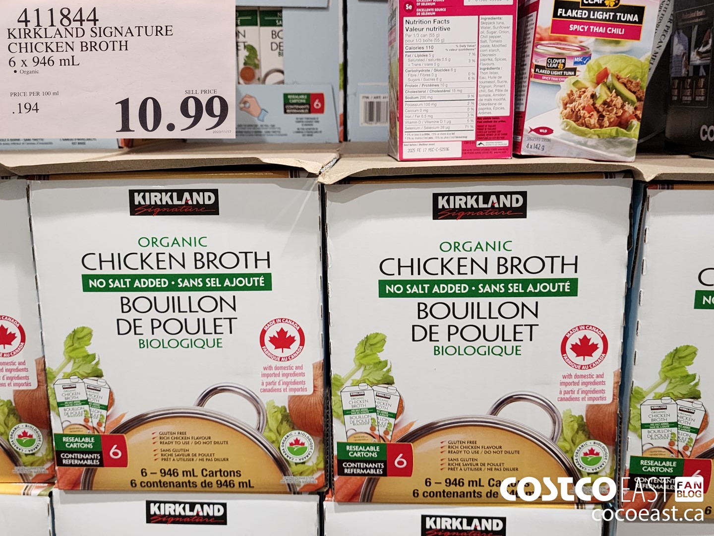 411844 KIRKLAND SIGNATURE CHICKEN BROTH 6 X 946 ML $10.99