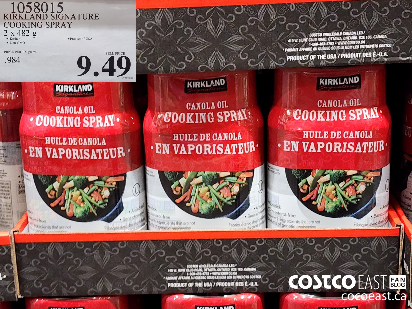 1058015 KIRKLAND SIGNATURE COOKING SPRAY 2 x 482 g $9.49