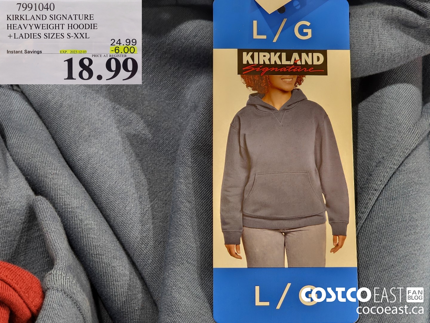 7991040 KIRKLAND SIGNATURE HEAVYWEIGHT HOODIE + LADIES SIZES S-XXL ($6.00 INSTANT SAVINGS EXPIRES ON 2023-12-03) $18.99