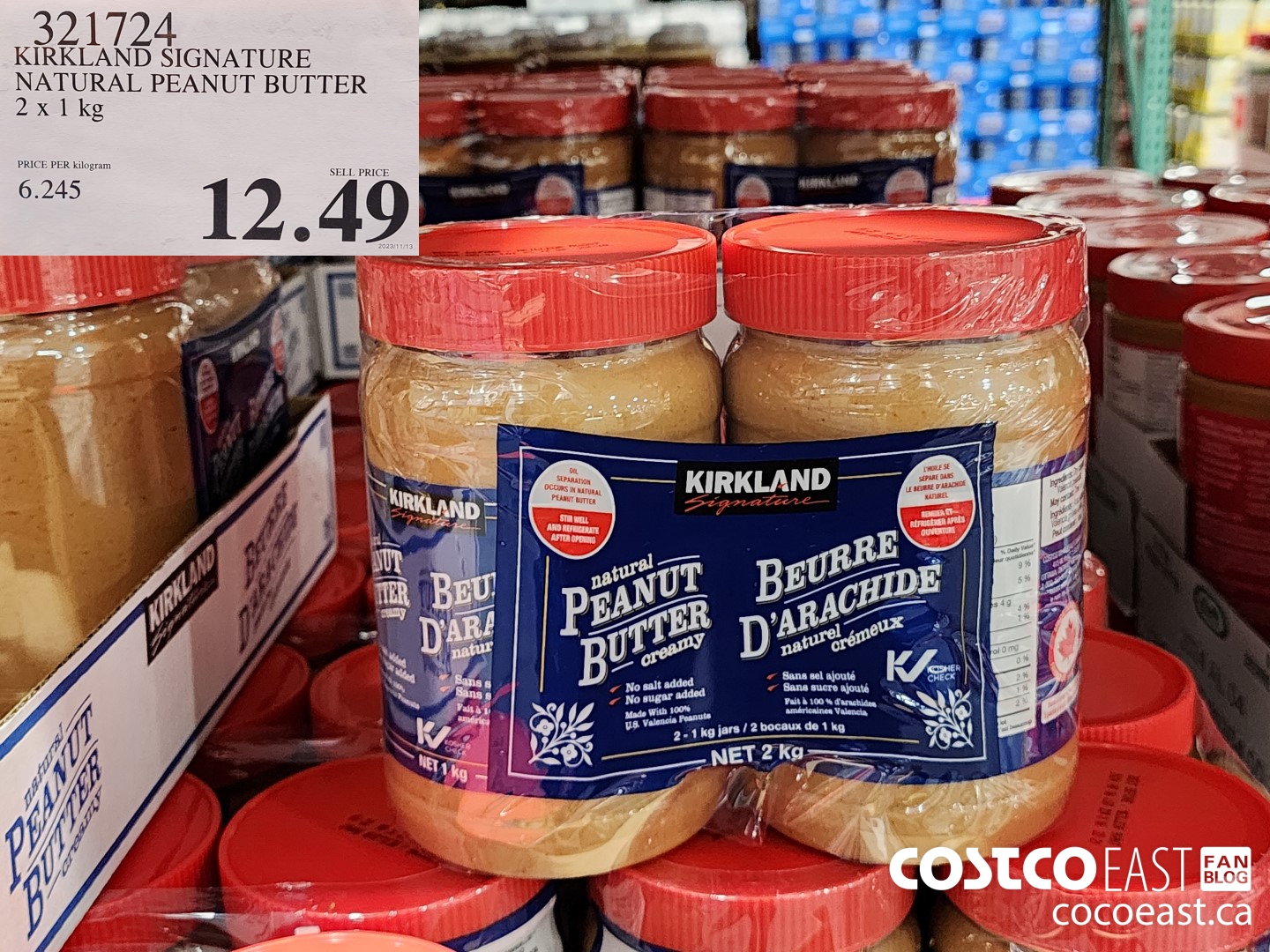 321724 KIRKLAND SIGNATURE NATURAL PEANUT BUTTER 2 X 1 KG $12.49