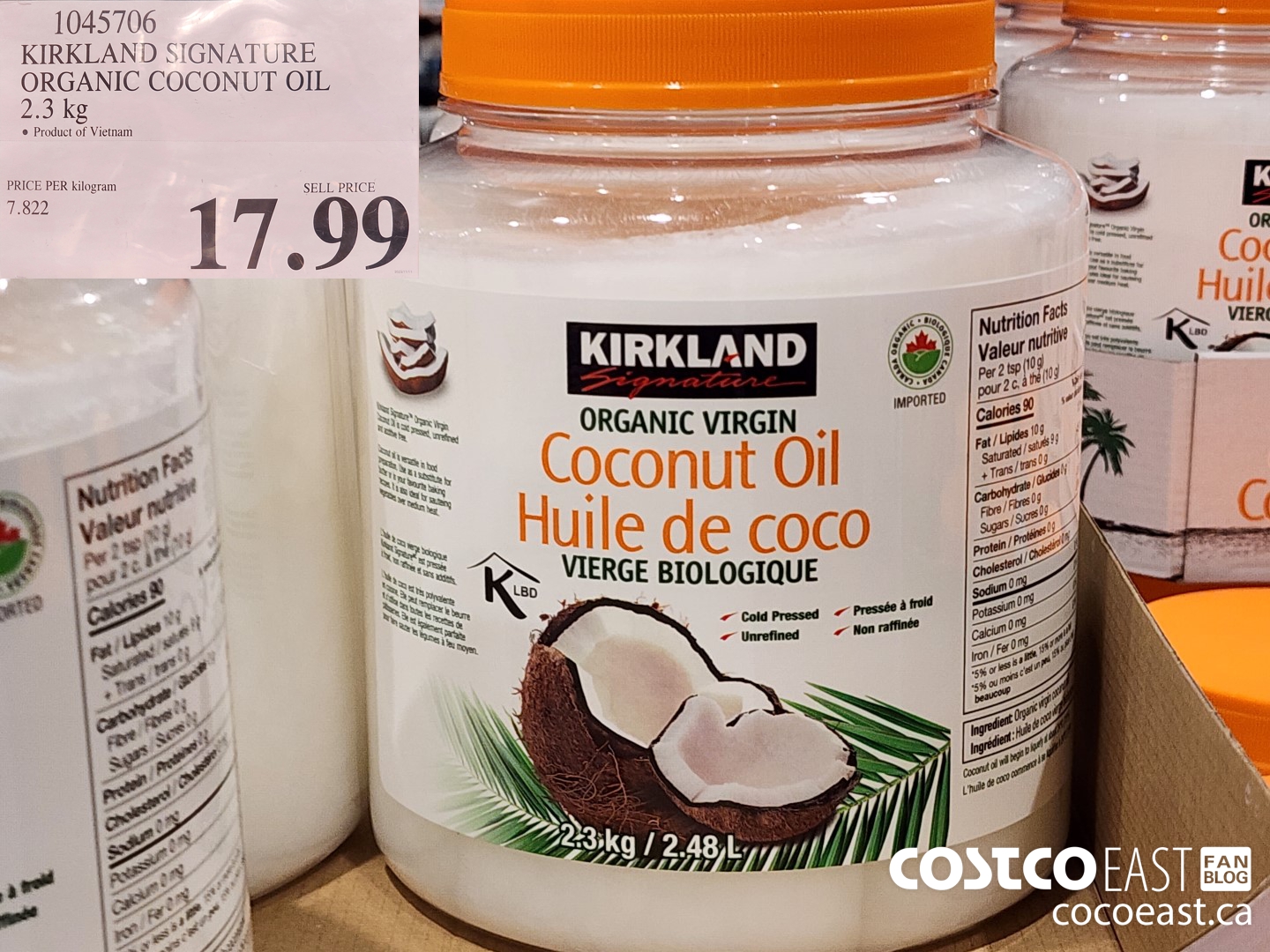 1045706 KIRKLAND SIGNATURE ORGANIC COCONUT OIL 2.3 KG $17.99