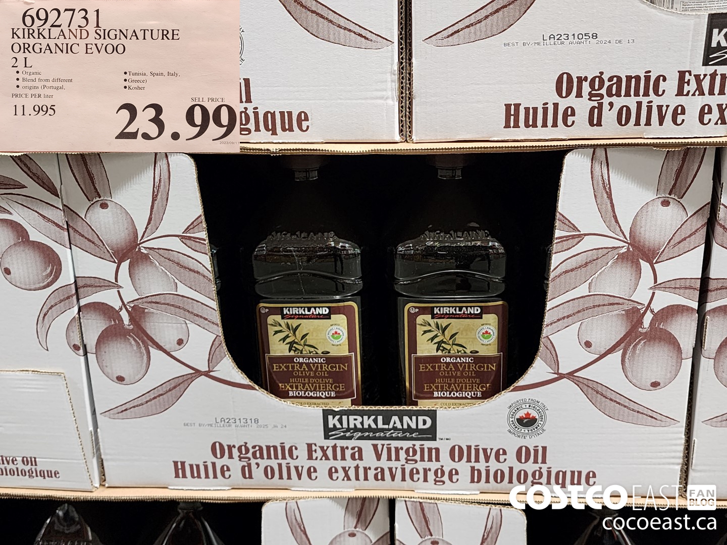 692731 KIRKLAND SIGNATURE ORGANIC EVOO 2 L $23.99