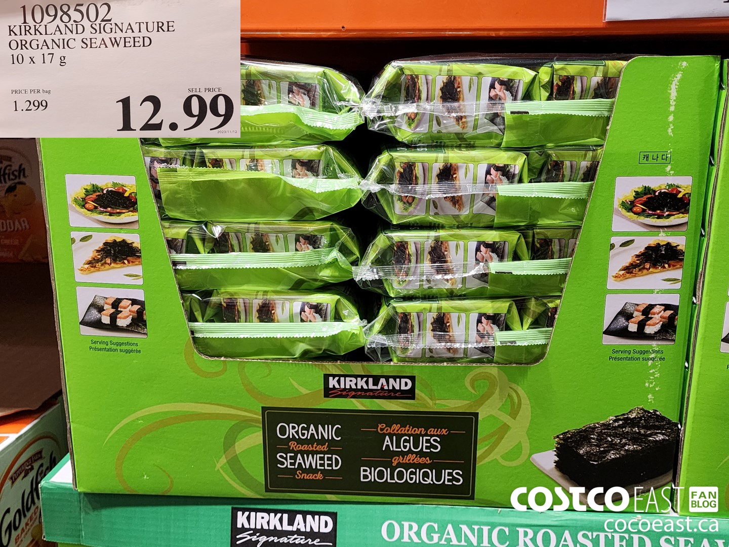 1098502 KIRKLAND SIGNATURE ORGANIC SEAWEED 10 X 17 G $12.99