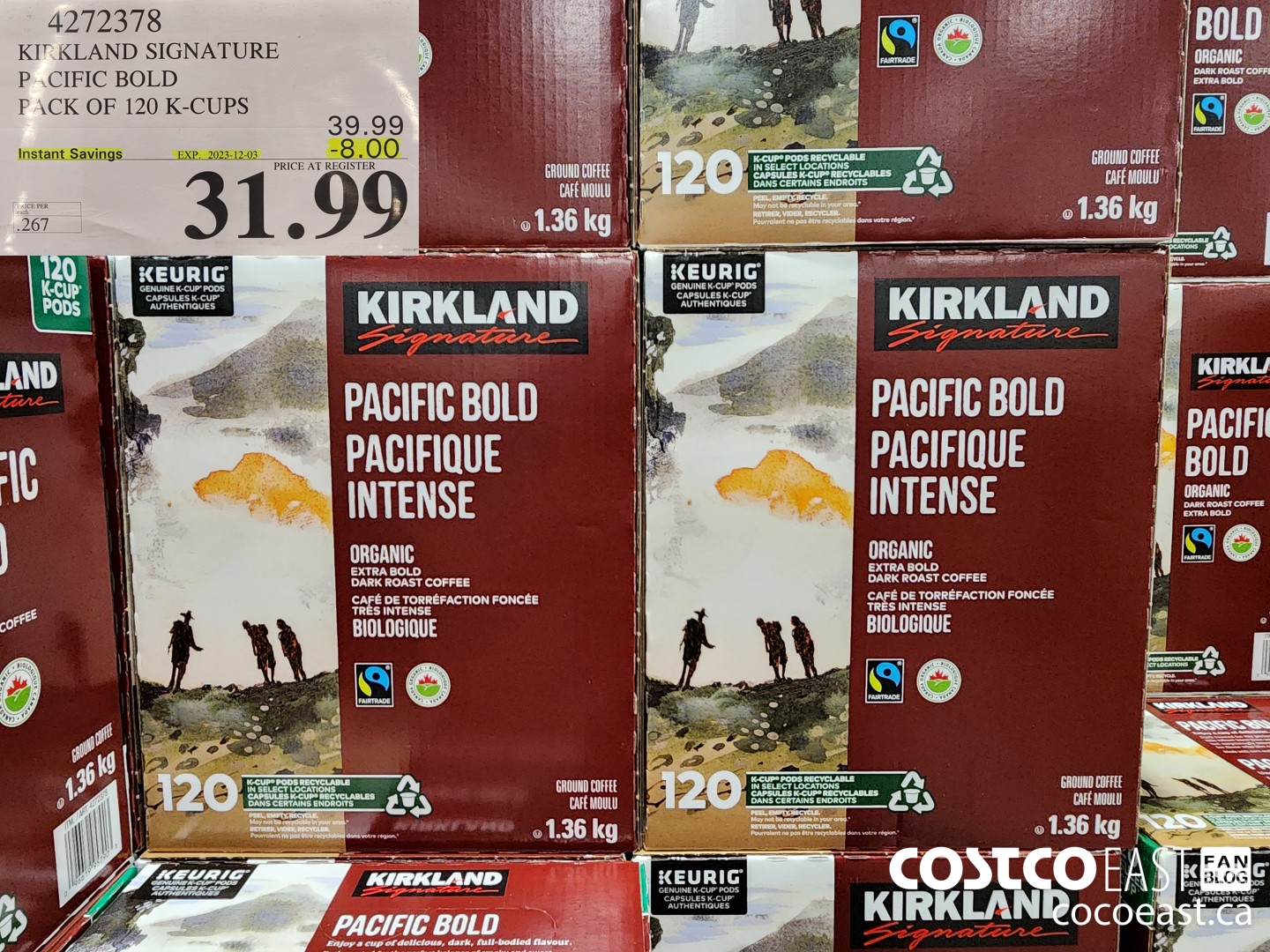 4272378 KIRKLAND SIGNATURE PACIFIC BOLD PACK OF 120 K-CUPS ($8.00 INSTANT SAVINGS EXPIRES ON 2023-12-03) $31.99