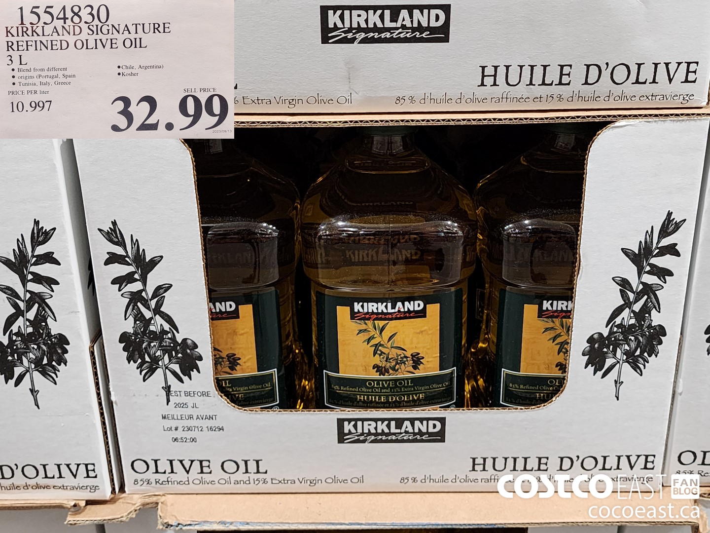 1554830 KIRKLAND SIGNATURE REFINED OLIVE OIL 3L $32.99
