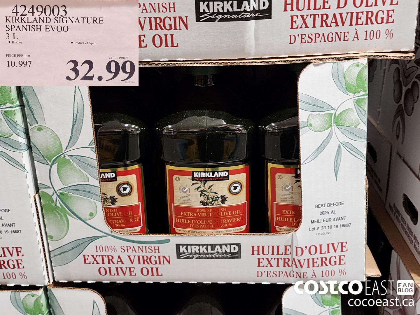 4249003 KIRKLAND SIGNATURE SPANISH EVOO 3 L $32.99