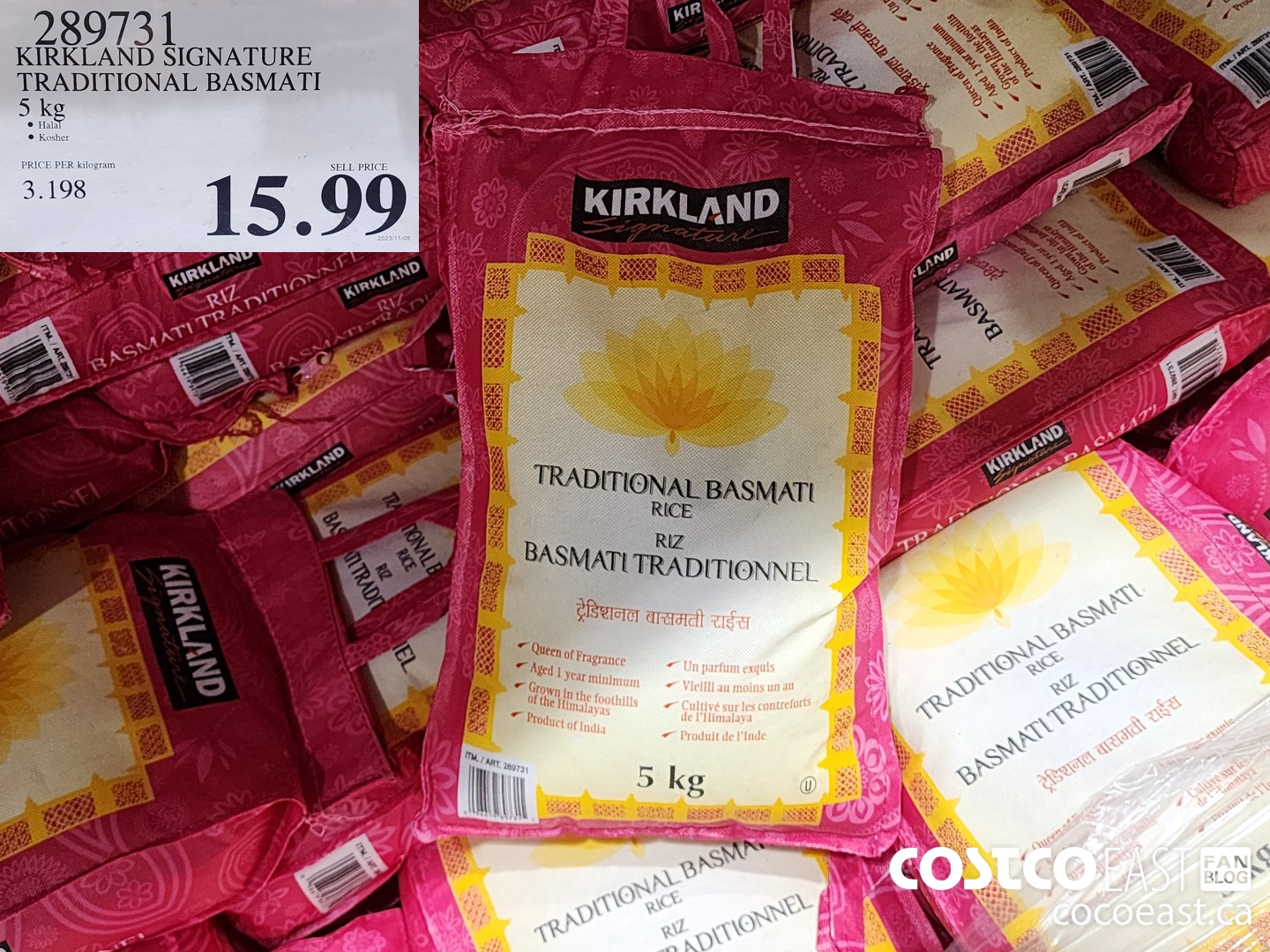289731 KIRKLAND SIGNATURE TRADITIONAL BASMATI 5 kg $15.99