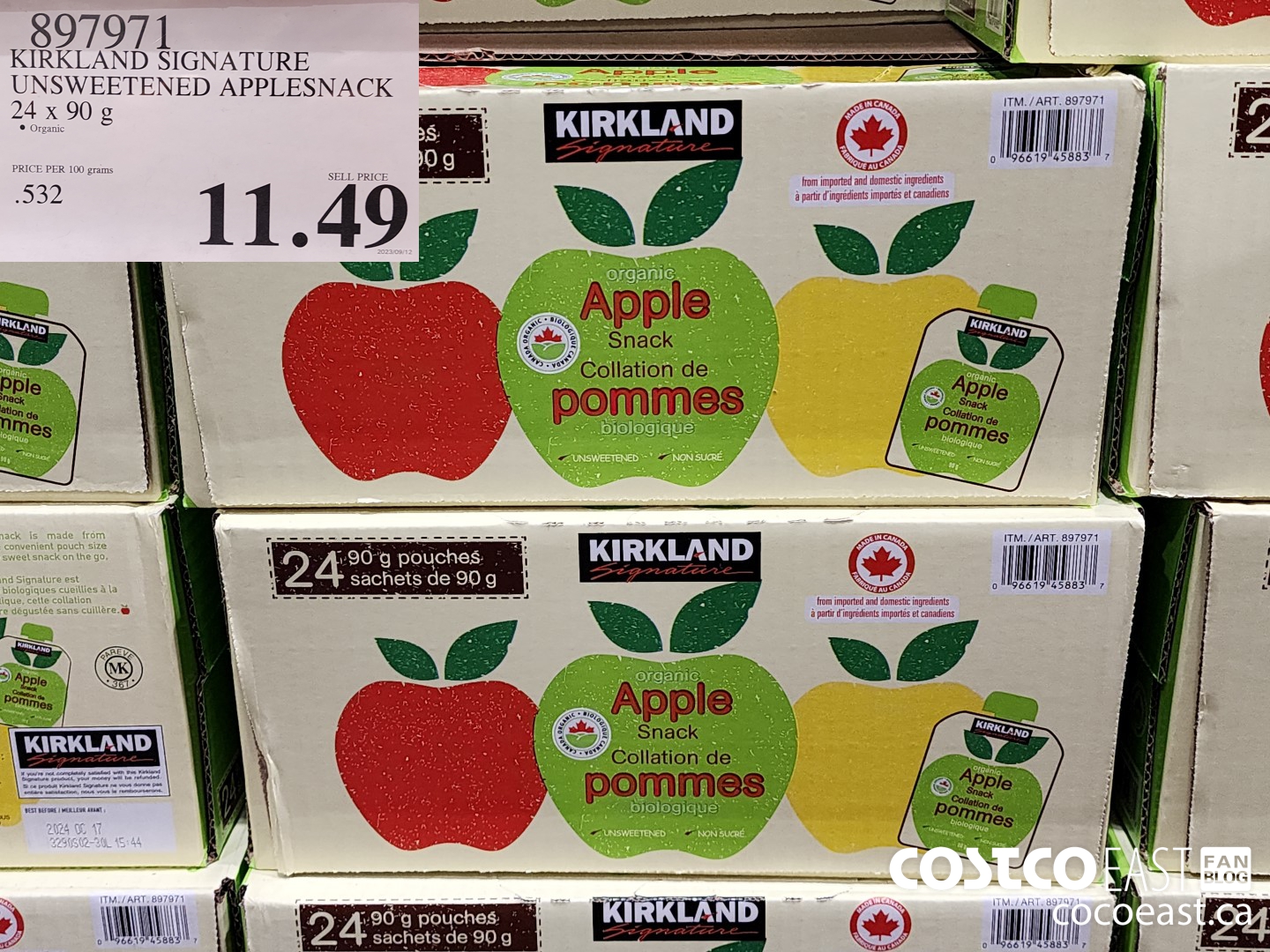 897971 KIRKLAND SIGNATURE UNSWEETENED APPLESNACK 24 X 90 G $11.49