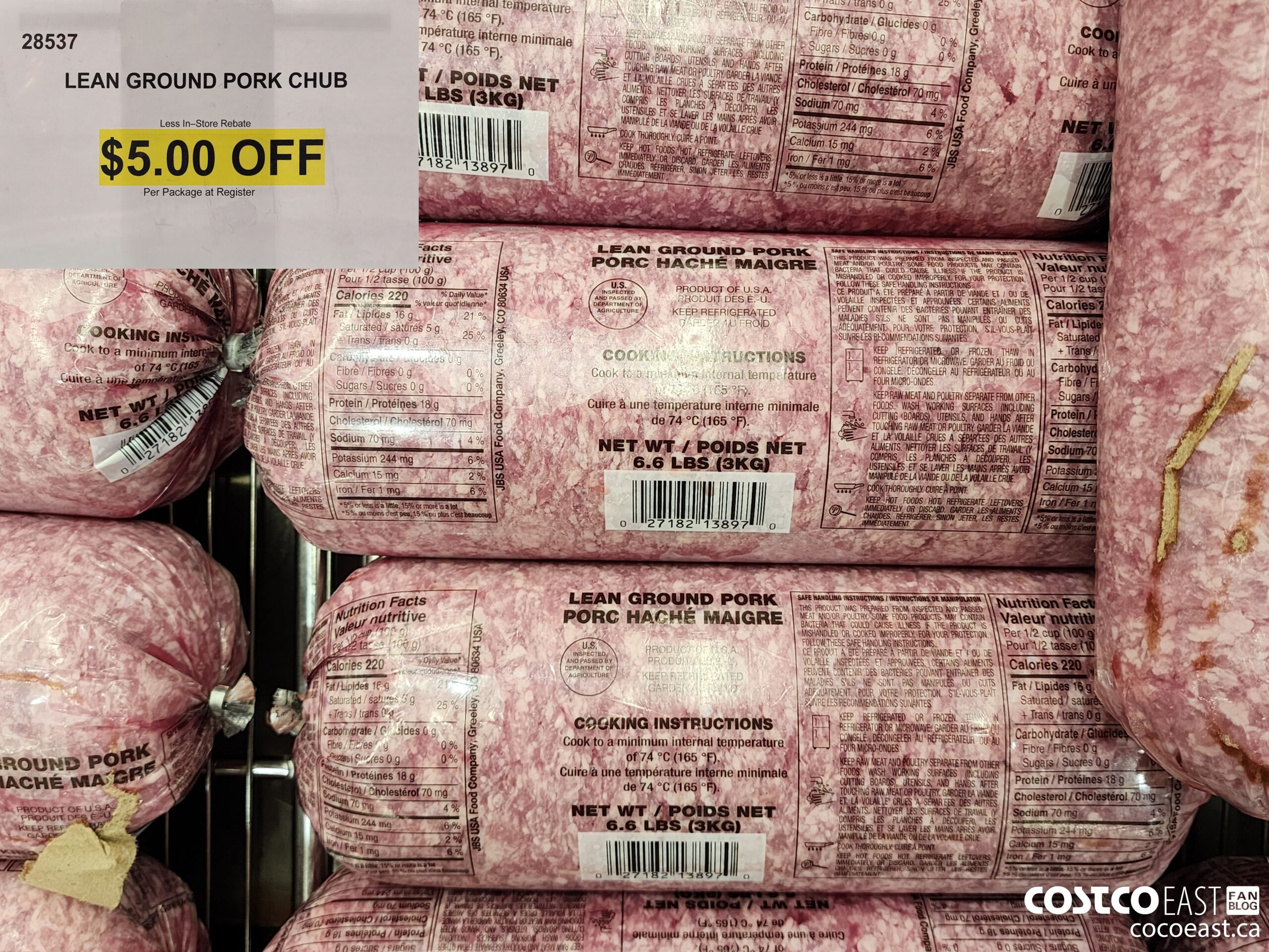 28537 LEAN GROUND PORK CHUB ($5.00 INSTANT SAVINGS)