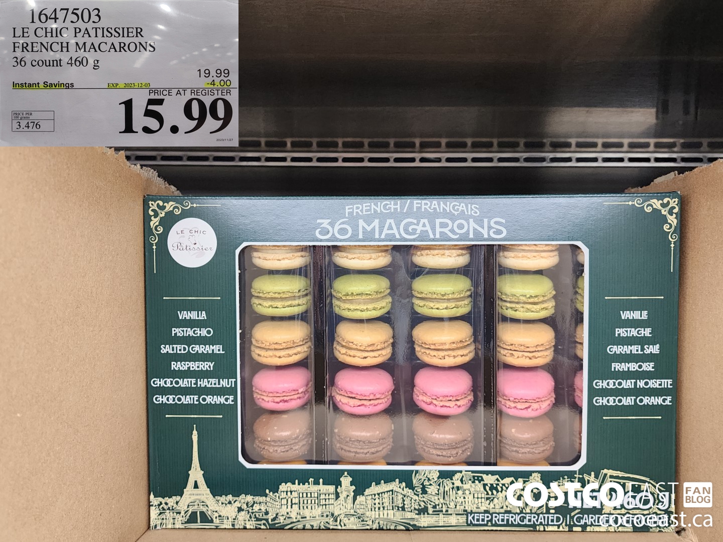 1647503 LE CHIC PATISSIER FRENCH MACARONS 36 count 460 g ($4.00 INSTANT SAVINGS EXPIRES ON 2023-12-03) $15.99