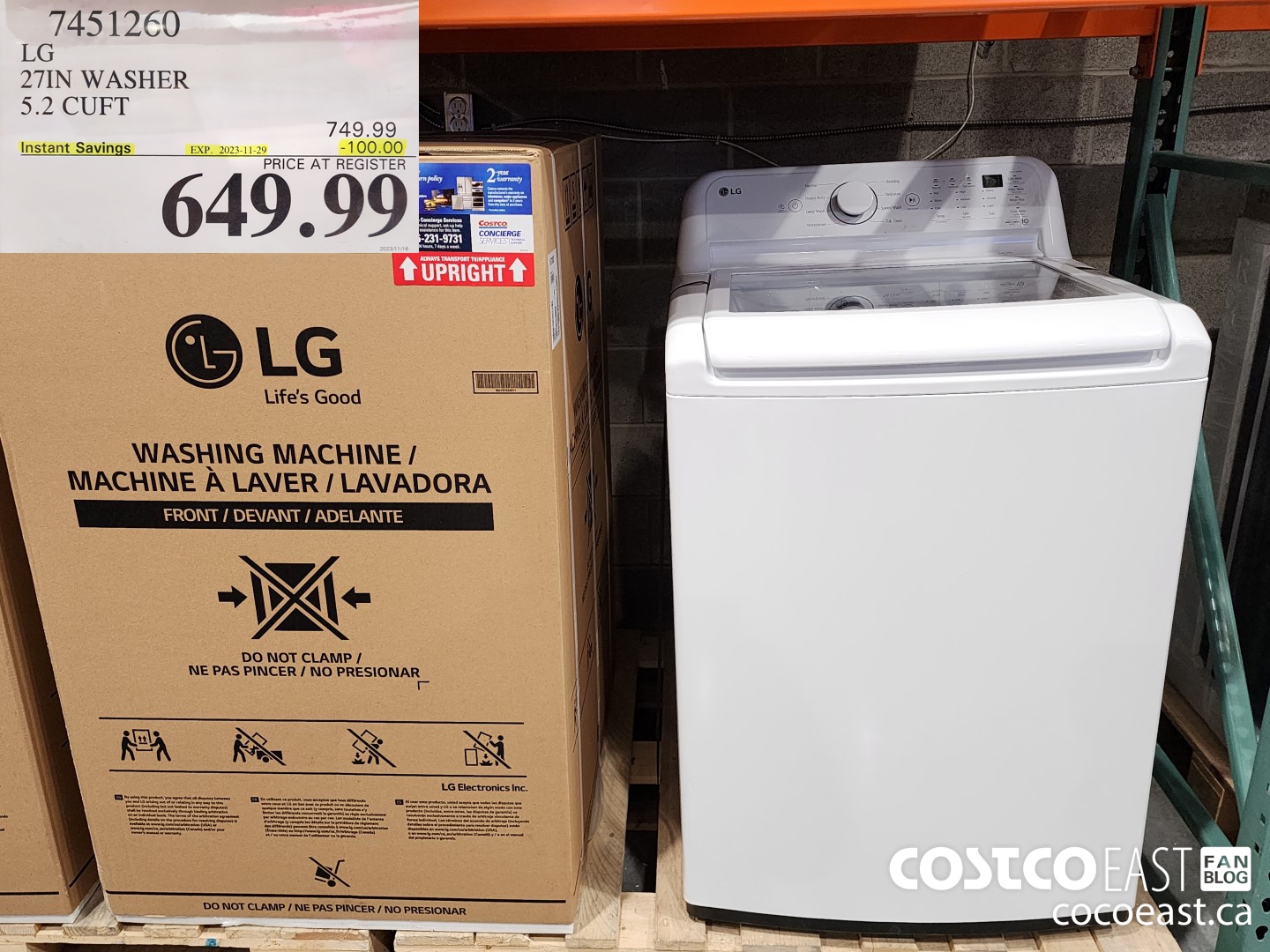 7451260 LG 27IN WASHER 5.2 CUFT ($100.00 INSTANT SAVINGS EXPIRES ON 2023-11-29) $649.99
