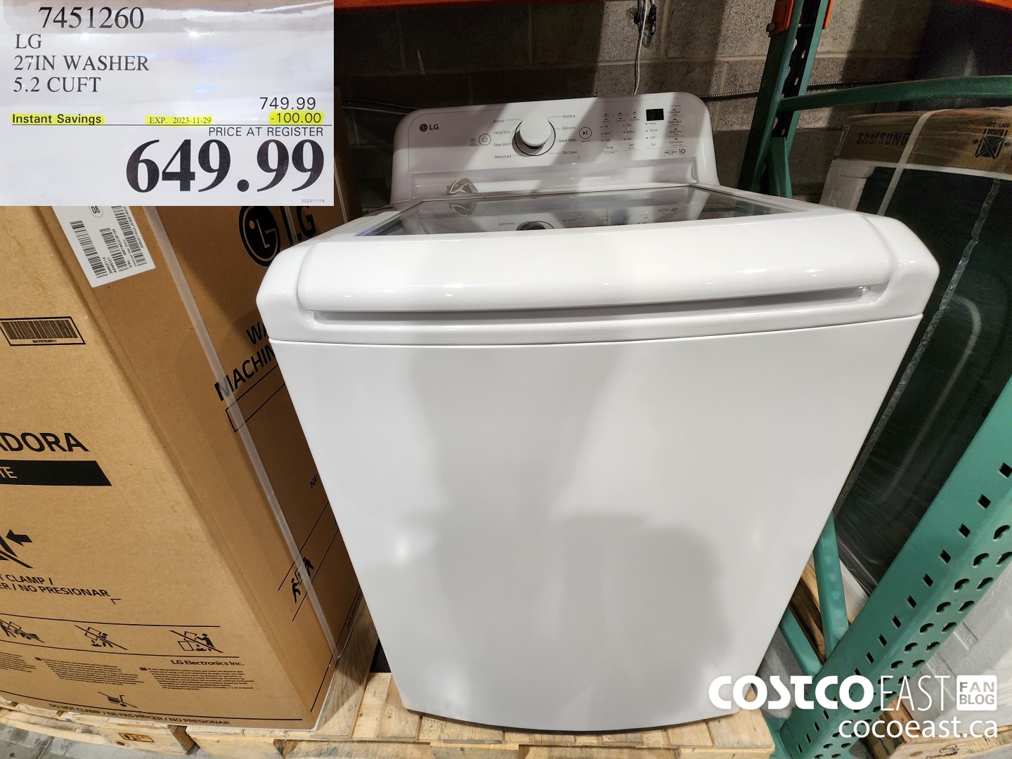 7451260 LG 27IN WASHER 5.2 CUFT ($100.00 INSTANT SAVINGS EXPIRES ON 2023-11-29) $649.99