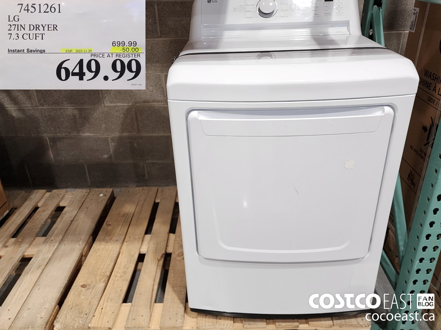 7451261 LG 27 IN DRYER 7.3 CU.FT ($50.00 INSTANT SAVINGS EXPIRES ON 2023-11-29) $649.99