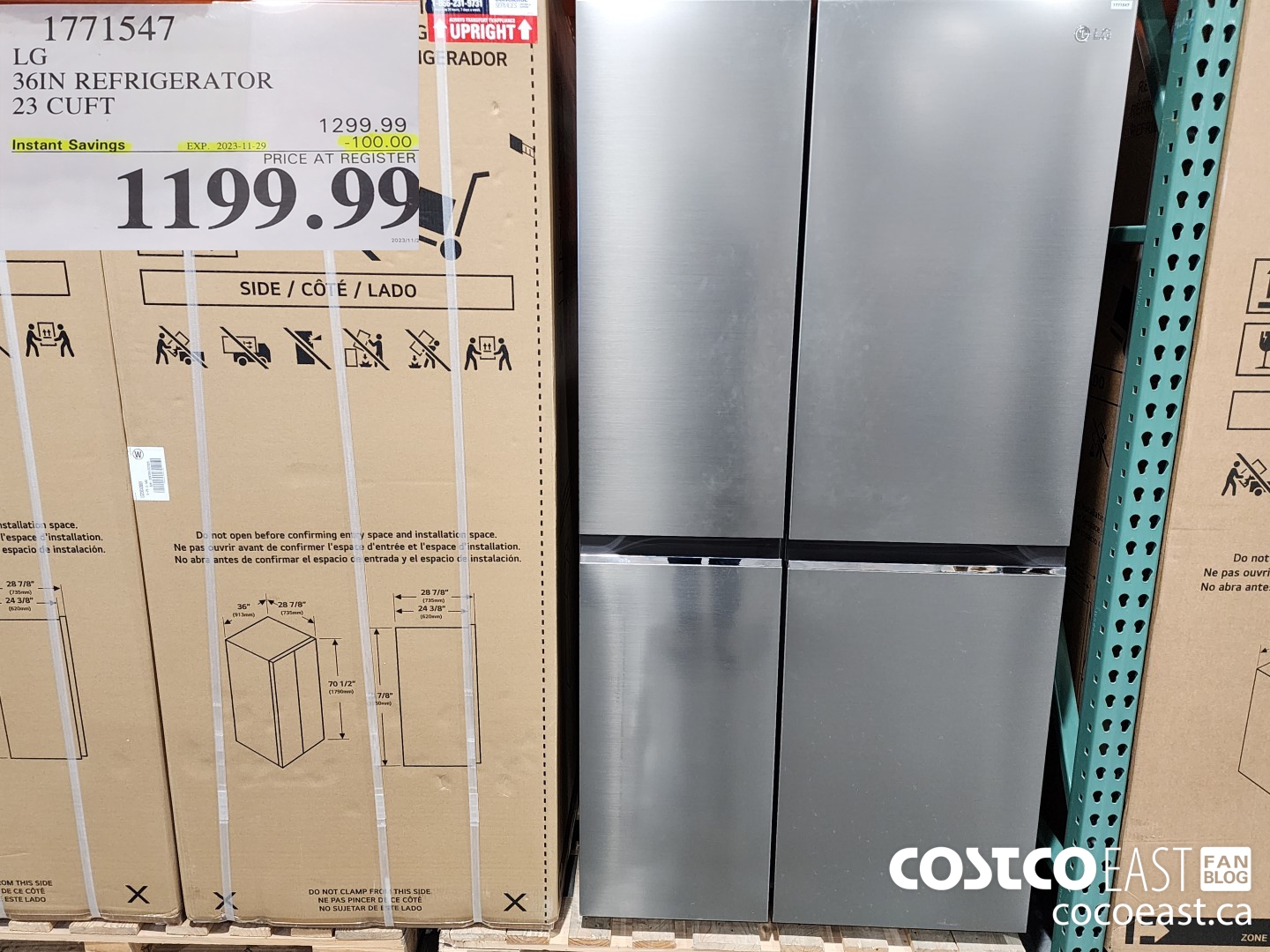 1771547 LG 36IN REFRIGERATOR 23 CUFT ($100.00 INSTANT SAVINGS EXPIRES ON 2023-11-29) $1199.99