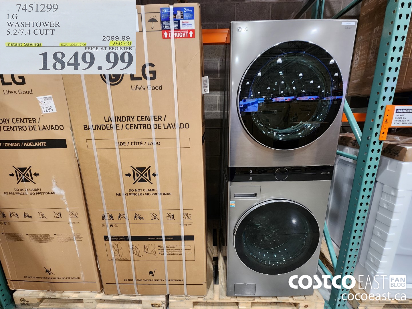 7451299 LG WASHTOWER 5.2/7.4 CUFT ($250.00 INSTANT SAVINGS EXPIRES ON 2023-12-06) $1849.99