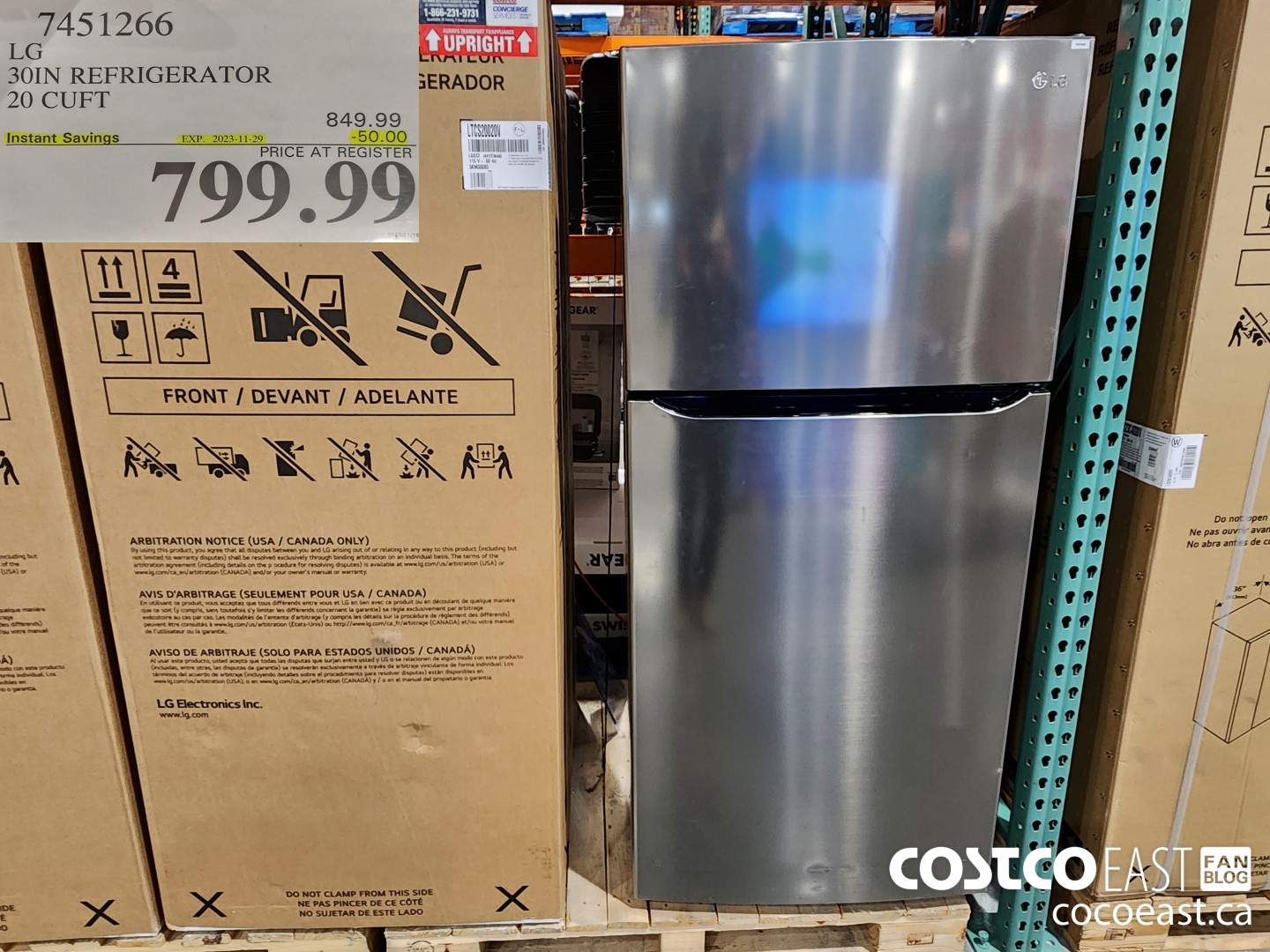 7451266 LG 30 IN. REFRIGERATOR 20 cuft ($50.00 INSTANT SAVINGS EXPIRES ON 2023-11-29) $799.99