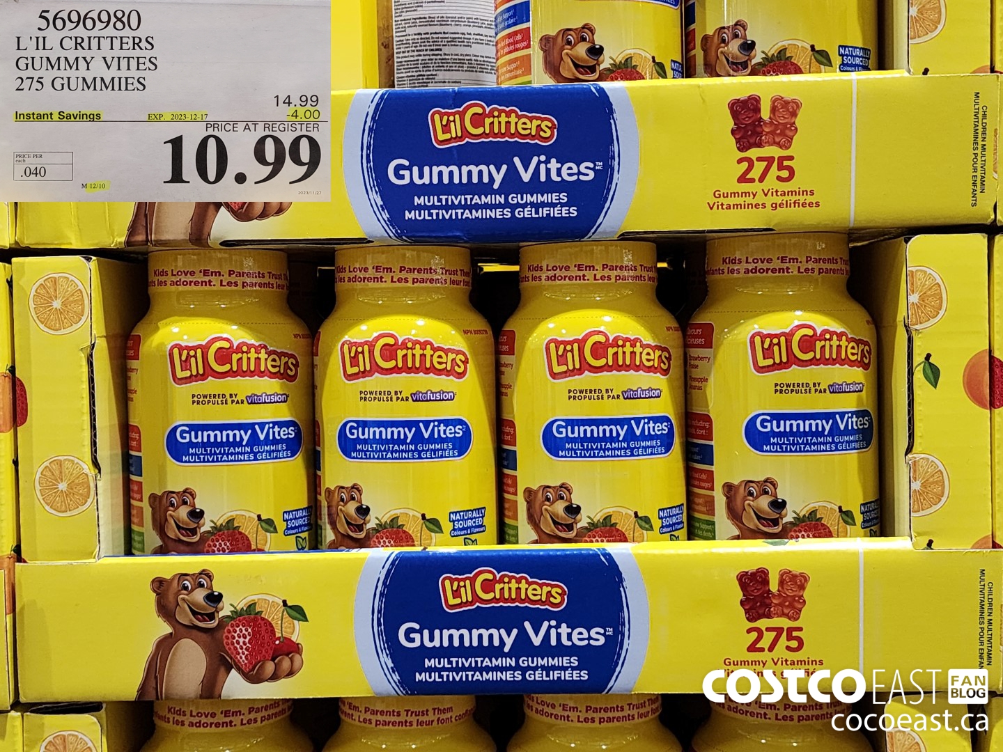 5696980 L'IL CRITTERS GUMMY VITES 275 GUMMIES ($4.00 INSTANT SAVINGS EXPIRES ON 2023-12-17) $10.99