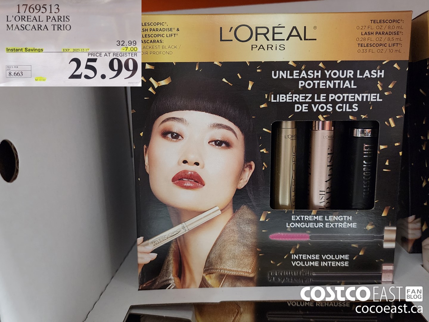 1769513 L'OREAL PARIS MASCARA TRIO ($7.00 INSTANT SAVINGS EXPIRES ON 2023-12-17) $25.99