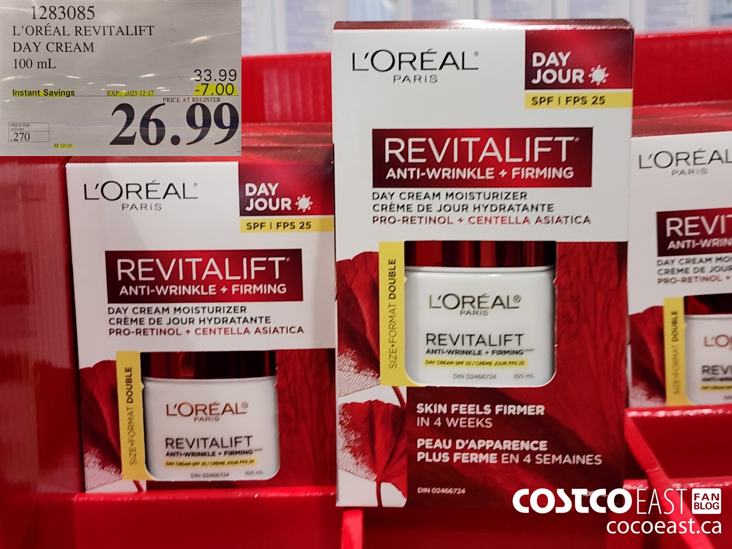1283085 L'OREAL REVITALIFT DAY CREAM 100 mL ($7.00 INSTANT SAVINGS EXPIRES ON 2023-12-17) $26.99
