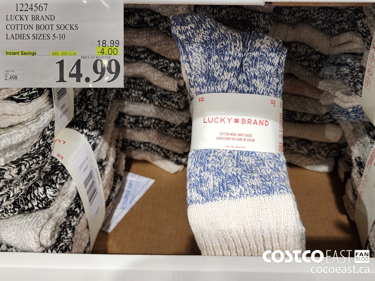 1224567 LUCKY BRAND COTTON BOOT SOCK LADIES SIZES 5-10 ($4.00 INSTANT SAVINGS EXPIRES ON 2023-11-26) $14.99