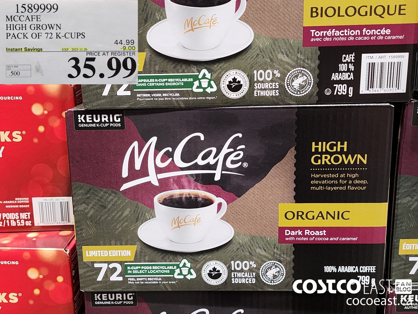 1589999 MCCAFE HIGH GROWN PACK OF 72 K-CUPS ($9.00 INSTANT SAVINGS EXPIRES ON 2023-11-26) $35.99