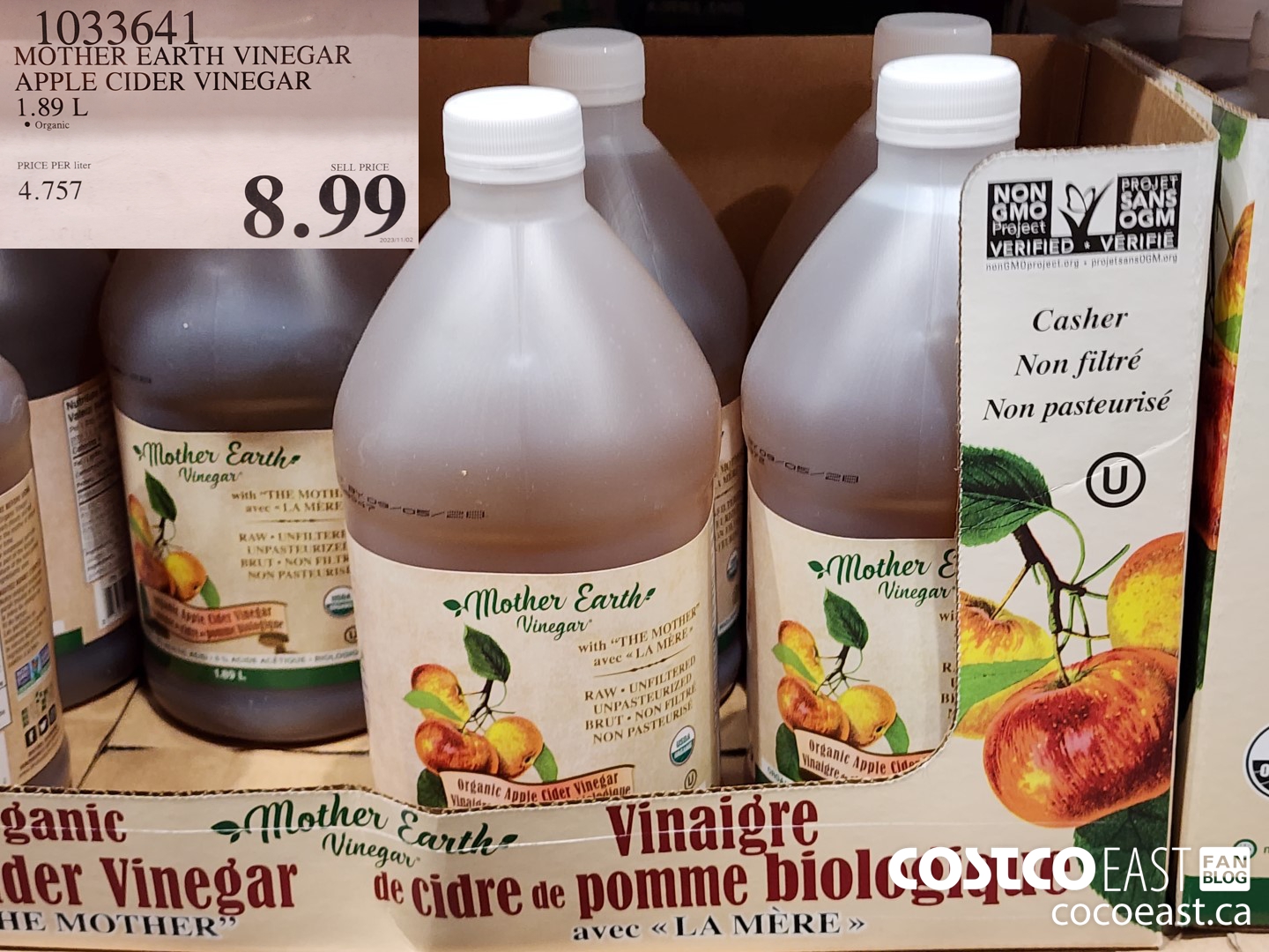 1033641 MOTHER EARTH VINEGAR APPLE CIDER VINEGAR 1.89 L $8.99