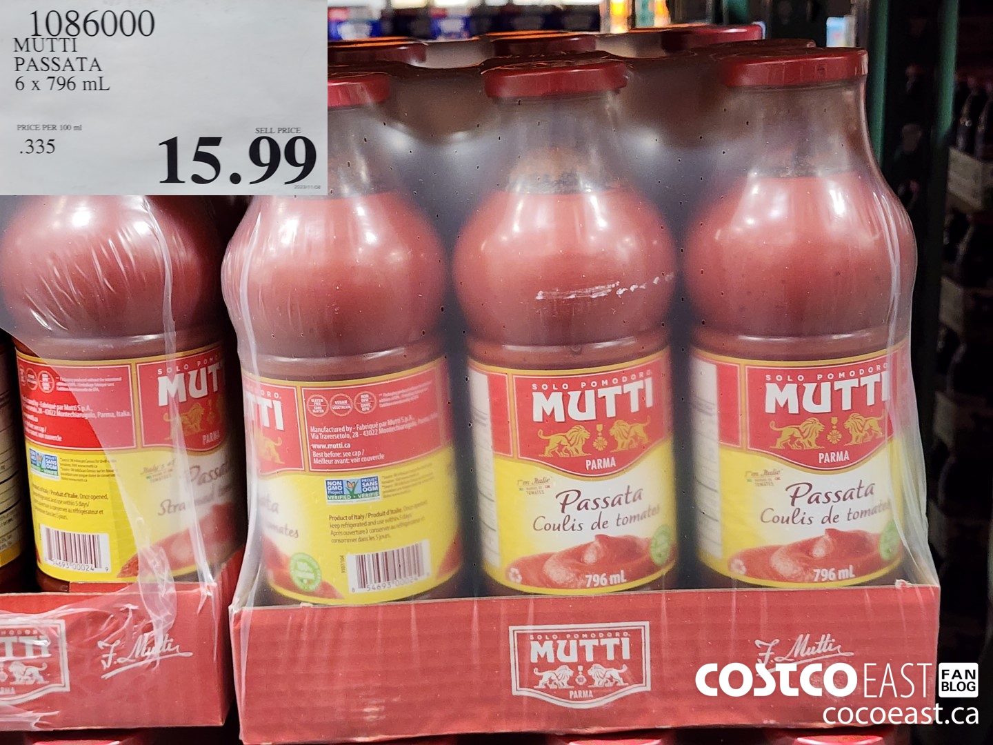 1086000 MUTTI MUTTI PASSATA 6 X 796 ML $15.99