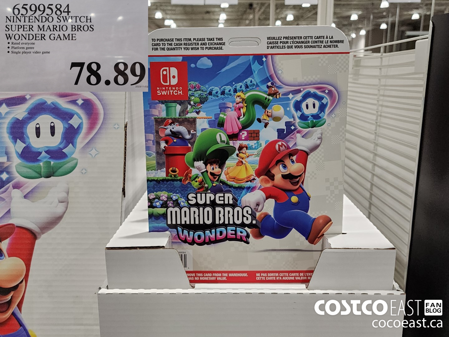 6599584 NINTENDO SWITCH SUPER MARIO BROS WONDER GAME $78.89