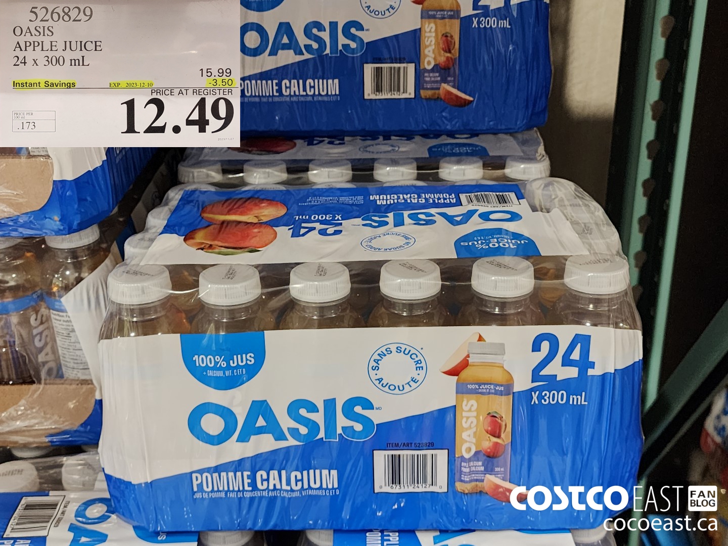 526829 OASIS APPLE JUICE 24 X 300 ML ($3.50 INSTANT SAVINGS EXPIRES ON 2023-12-01) $12.49