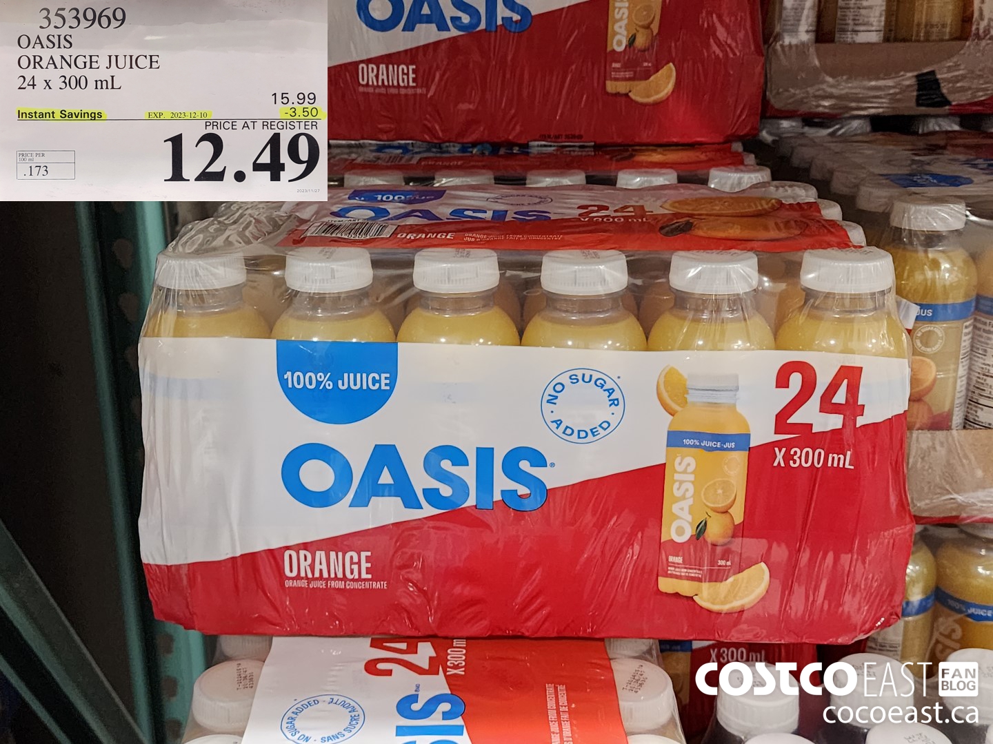 353969 OASIS ORANGE JUICE 24 X 300 ML ($3.50 INSTANT SAVINGS EXPIRES ON 2023-12-10) $12.49