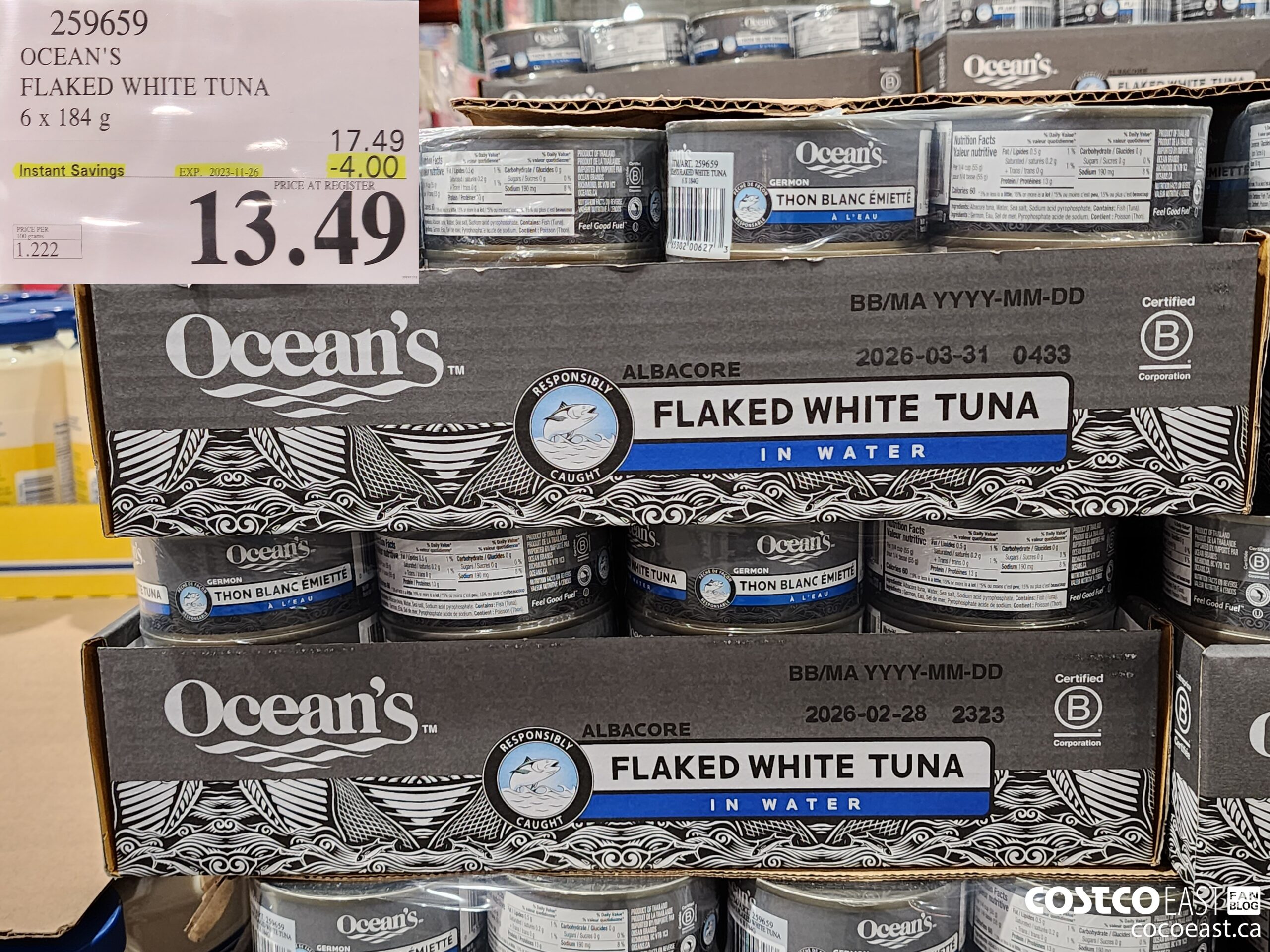 259659 OCEAN'S FLAKED WHITE TUNA 6 x 184 G ($4.00 INSTANT SAVINGS EXPIRES ON 2023-11-26) $13.49
