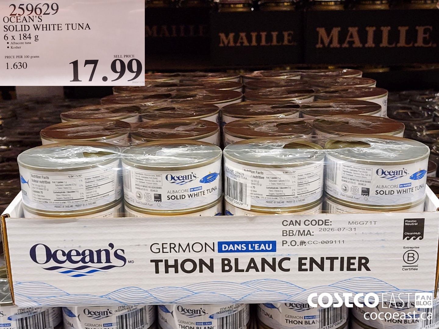 259629 OCEAN'S SOLID WHITE TUNA 6 x 184G $17.99
