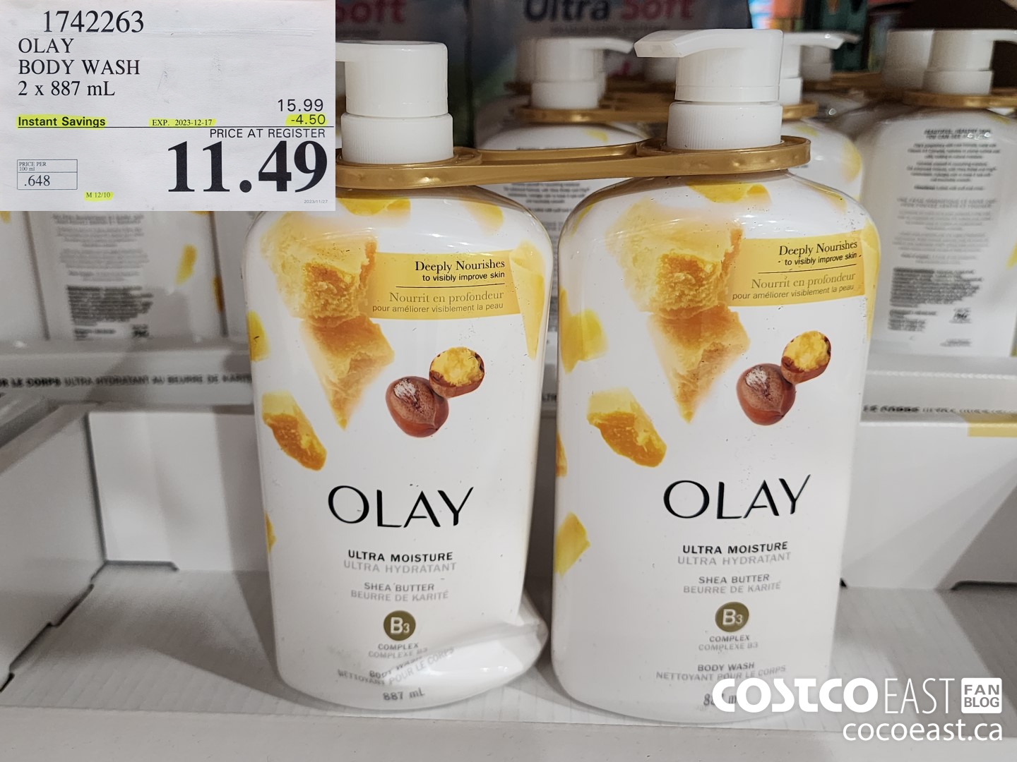 1742263 OLAY BODY WASH 2 X 887 mL ($4.50 INSTANT SAVINGS EXPIRES ON 2023-12-17) $11.49
