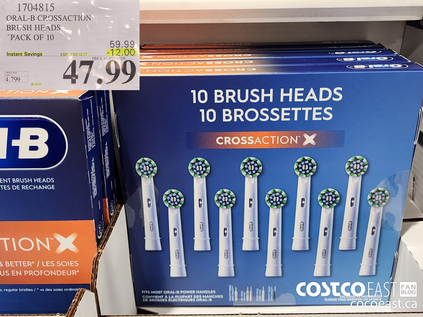 1704815 ORAL-B CROSSACTION BRUSH HEADS PACK OF 10 ($12.00 INSTANT SAVINGS EXPIRES ON 2023-12-17) $47.99