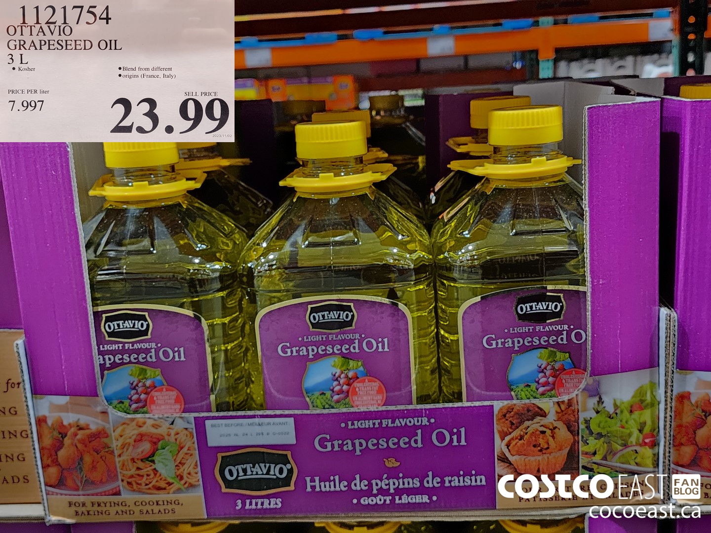 1121754 OTTAVIO GRAPESEED OIL 3L $23.99