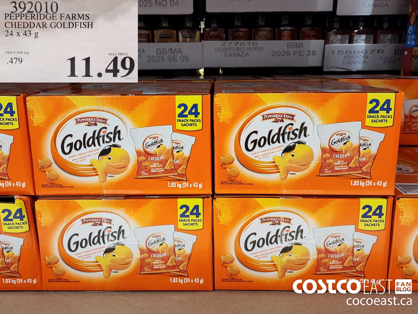 392010 PEPPERIDGE FARMS CHEDDAR GOLDFISH 24 X 43 G $11.49