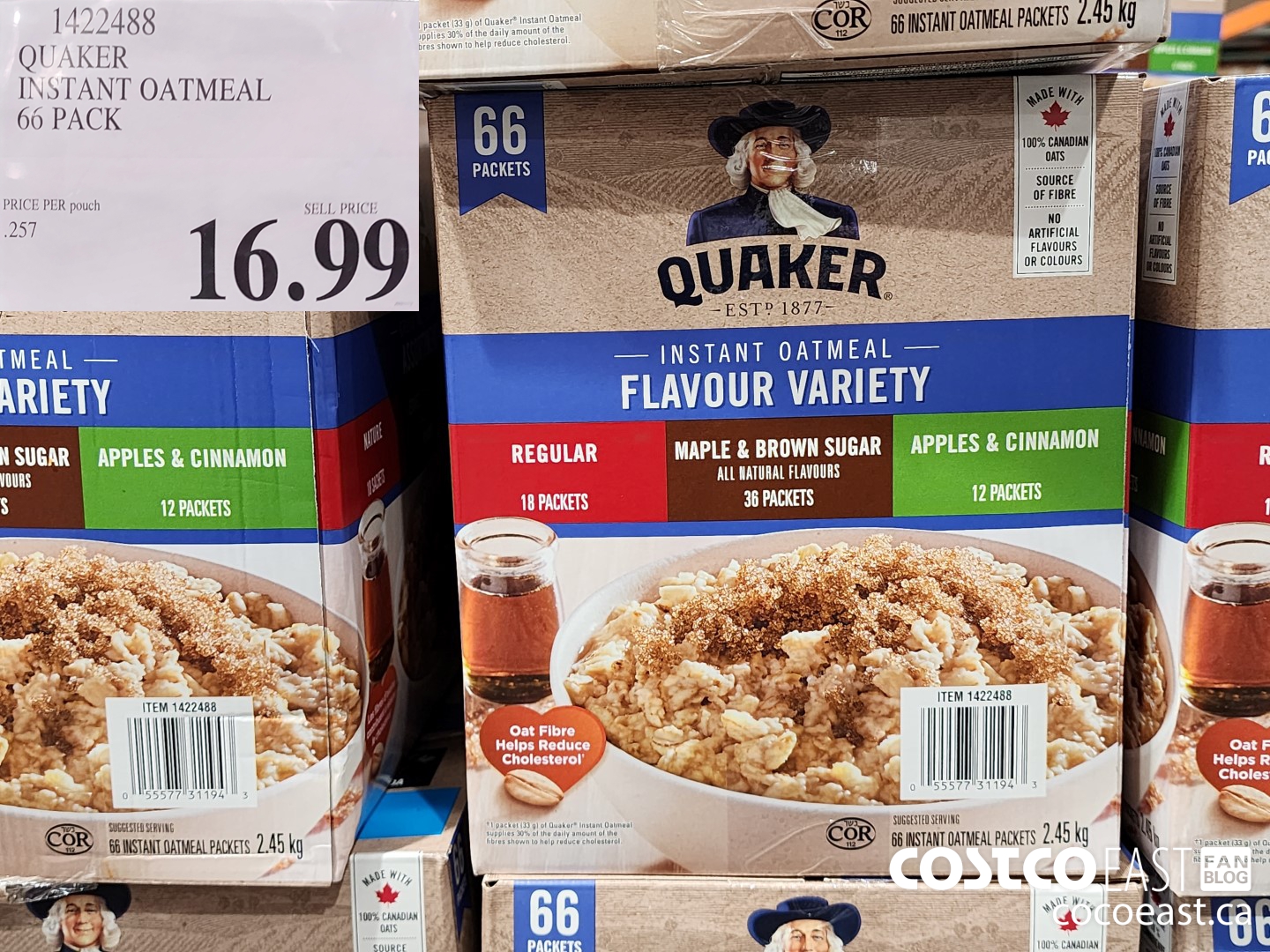 1422488 QUAKER INSTANT OATMEAL 66 PACK $16.99