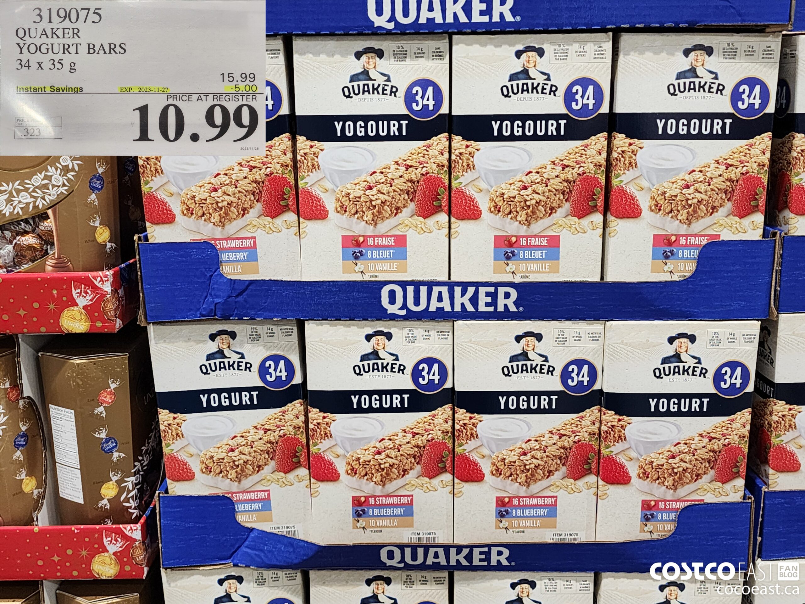 319075 QUAKER YOGURT BARS 34 x 35G ($5.00 INSTANT SAVINGS EXPIRES ON 2023-11-27) $10.99