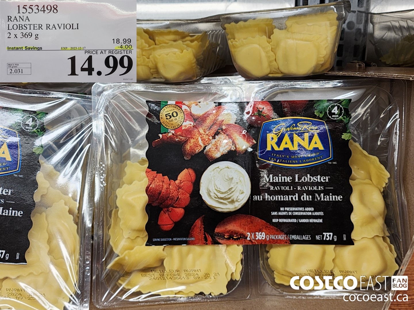 1553498 RANA LOBSTER RAVIOLIS 2 x 369 g ($4.00 INSTANT SAVINGS EXPIRES ON 2023-12-17) $14.99