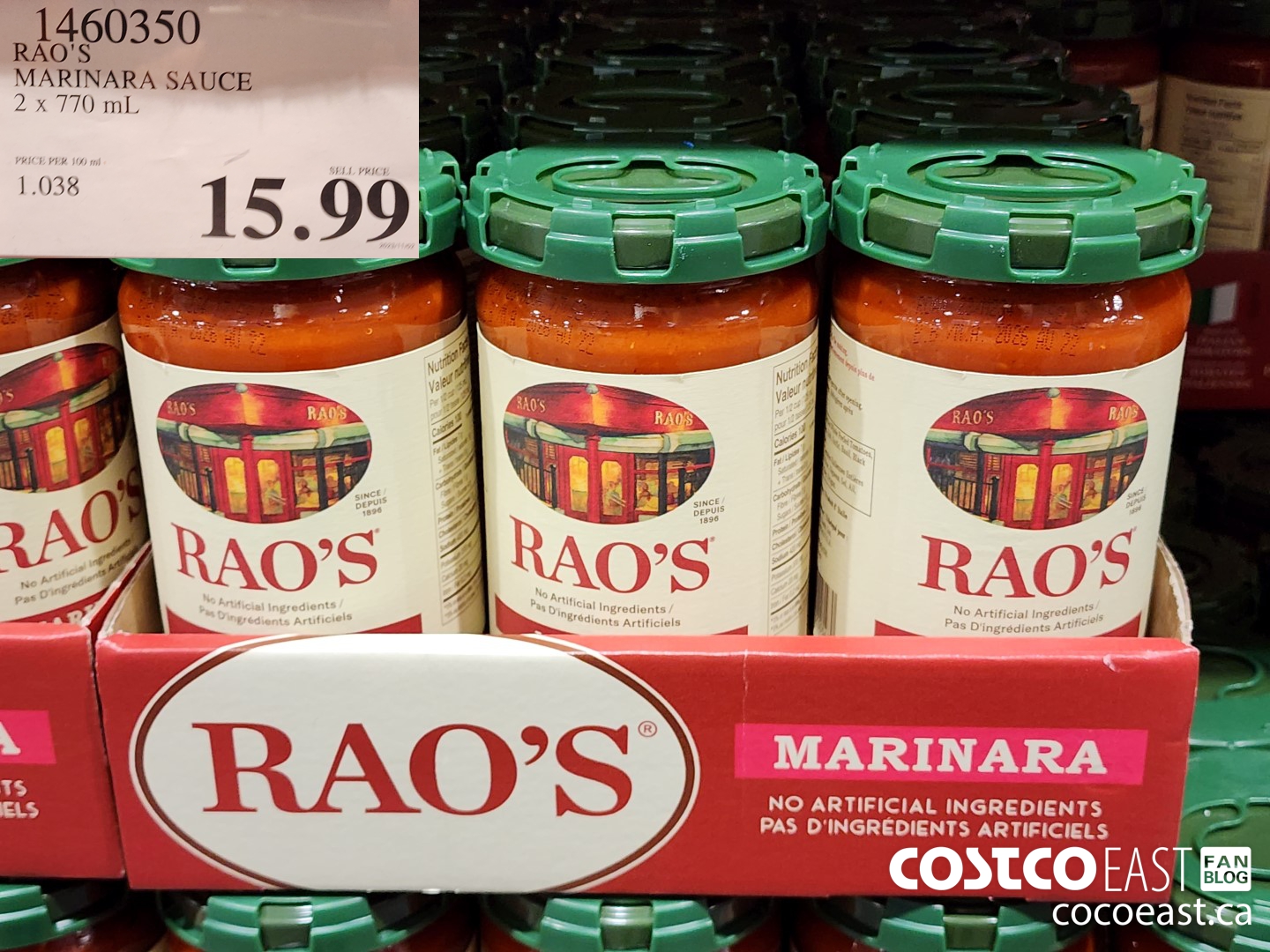 1460350 RAO'S MARINARA SAUCE 2 x 770 mL $15.99