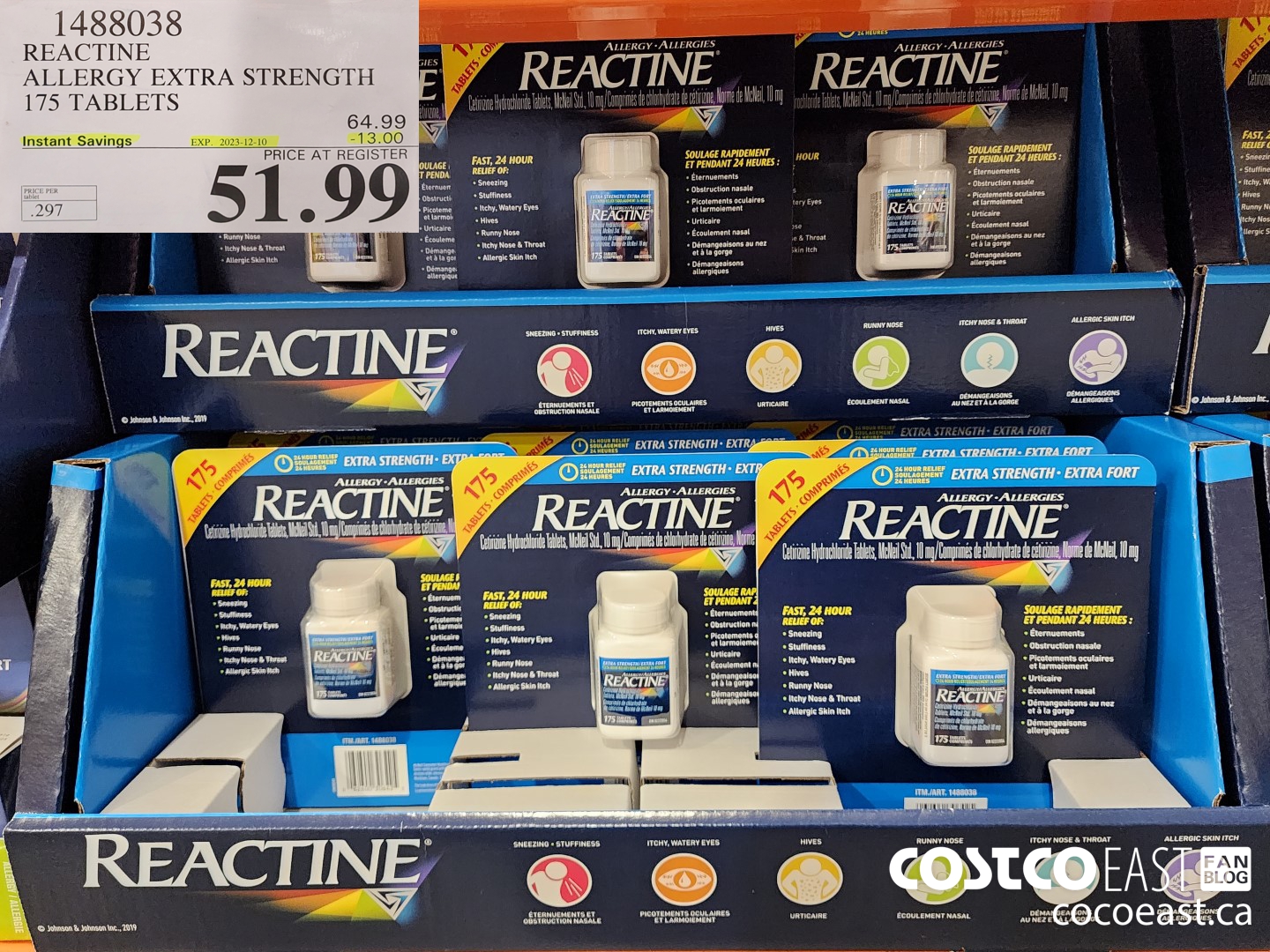 1488038 REACTINE ALLERGY EXTRA STRENGTH 175 TABLETS ($13.00 INSTANT SAVINGS EXPIRES ON 2023-12-10) $51.99
