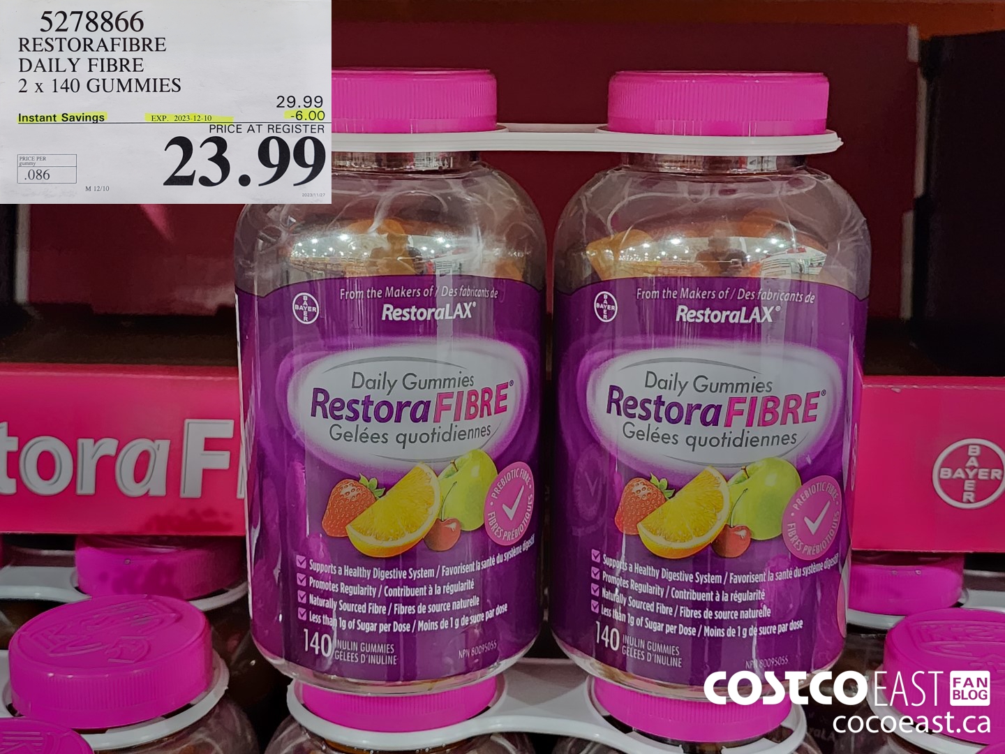 5278866 RESTORAFIBRE DAILY FIBRE 2x 140 GUMMIES ($6.00 INSTANT SAVINGS EXPIRES ON 2023-12-10) $23.99